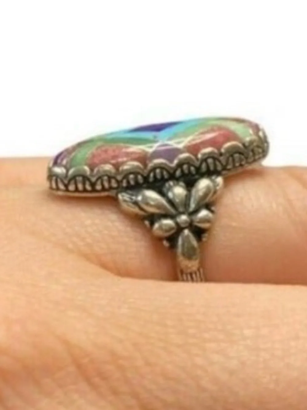 Carolyn Pollack Relios Sterling Silver Turquoise Stone Inlay Large Ring Sz 7